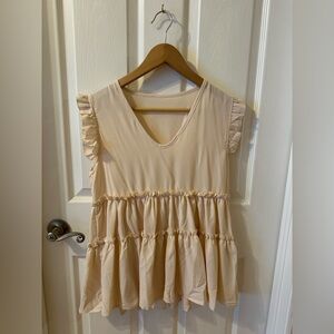 SHEIN Cream Ruffle Tiered Babydoll Top